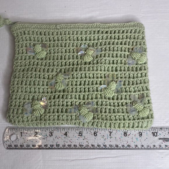 Noor-E-Noire Clutch_Handcrafted Crochet Lgt Green Clutch/Makeup Bag - Picture 8 of 9